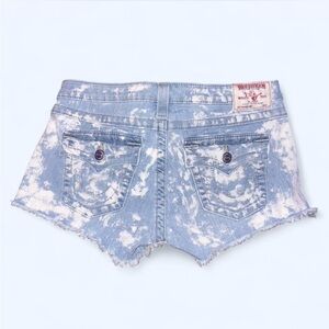 True religion Bleached Light Blue Denim Cutoff Shorts